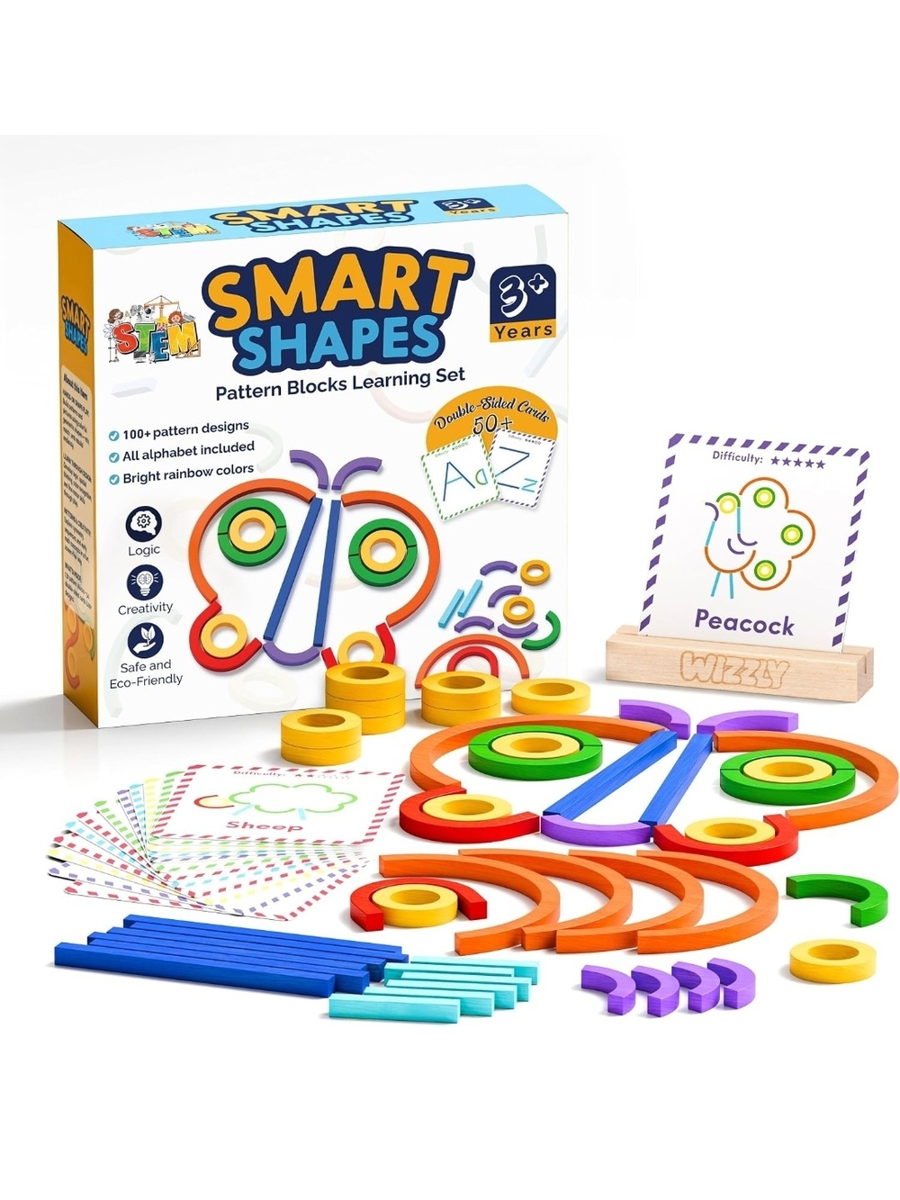 Kids Pattern Blocks Learning Set - Rainbow Colors